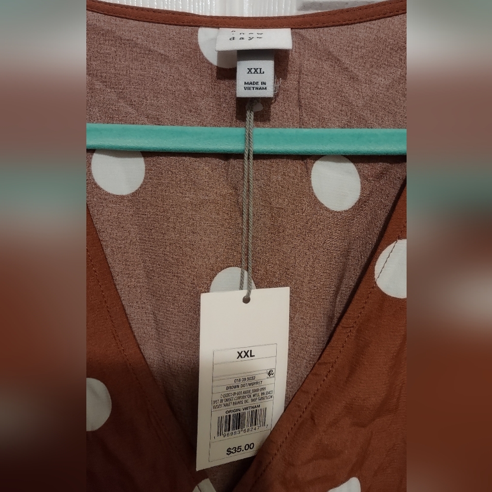 Polka Dot V-Neck Dress - Brown - Picture 2 of 2